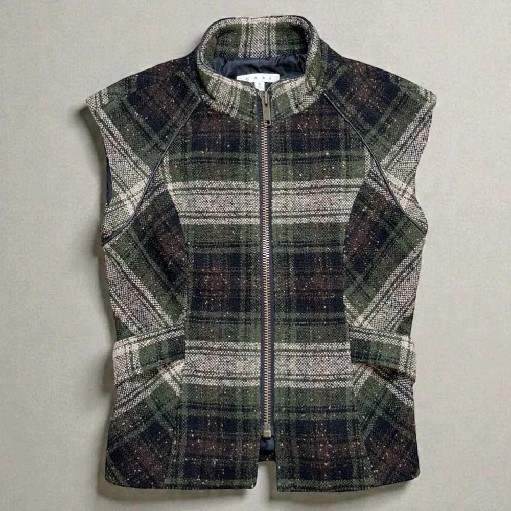 Cabi Wool Vest Patchwork Plaid Pattern Boho Indie Neutral S Small